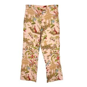 Christie Jill Asian Print Crop Pants Vintage size 6P Pink Stretch Cotton sateen